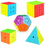 5 Pack Coolzon Cube Set, 2x2 3x3 4x4 Pyramid Pyraminx Megaminx Puzzle Cube, Smooth Stickerless 3D Magic Puzzle Cube Bundle for Kids & Adults