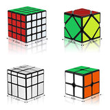 Coolzon 9 Pack Magic Cube Set 2x2 3x3 4x4 Pyramid Pyraminx Megaminx Skew Mirror Magic Ball Cube Keychain, Smooth Sticker 3D Magic Puzzle Cube Bundle for Kids & Adults