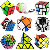 Coolzon 9 Pack Rubix Cube Set, Puzzle Cube Set 2x2 3x3 4x4 Pyraminx Megaminx Mirror Skewb Fisher Bun Cube Keychain, Fast & Smooth Magic Cube