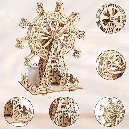 Coolzon Wooden Model Kits 3D Wooden Puzzles for Adults and Kids,Wooden Mechanical Ferris Wheel for Family and Friends,Kids, Teens and Adult Self-Assembly Toy Present(Ferris Wheel)