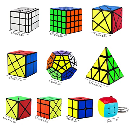 Speed Cube Set, Puzzle Cube,9 Pack Magic Cubes Pyraminx Pyramid + 2X2 + 3X3  + 4X4 + Megaminx + Mirror + Mini 3X3 + Skewb + Fenghuolun Puzzle Cube